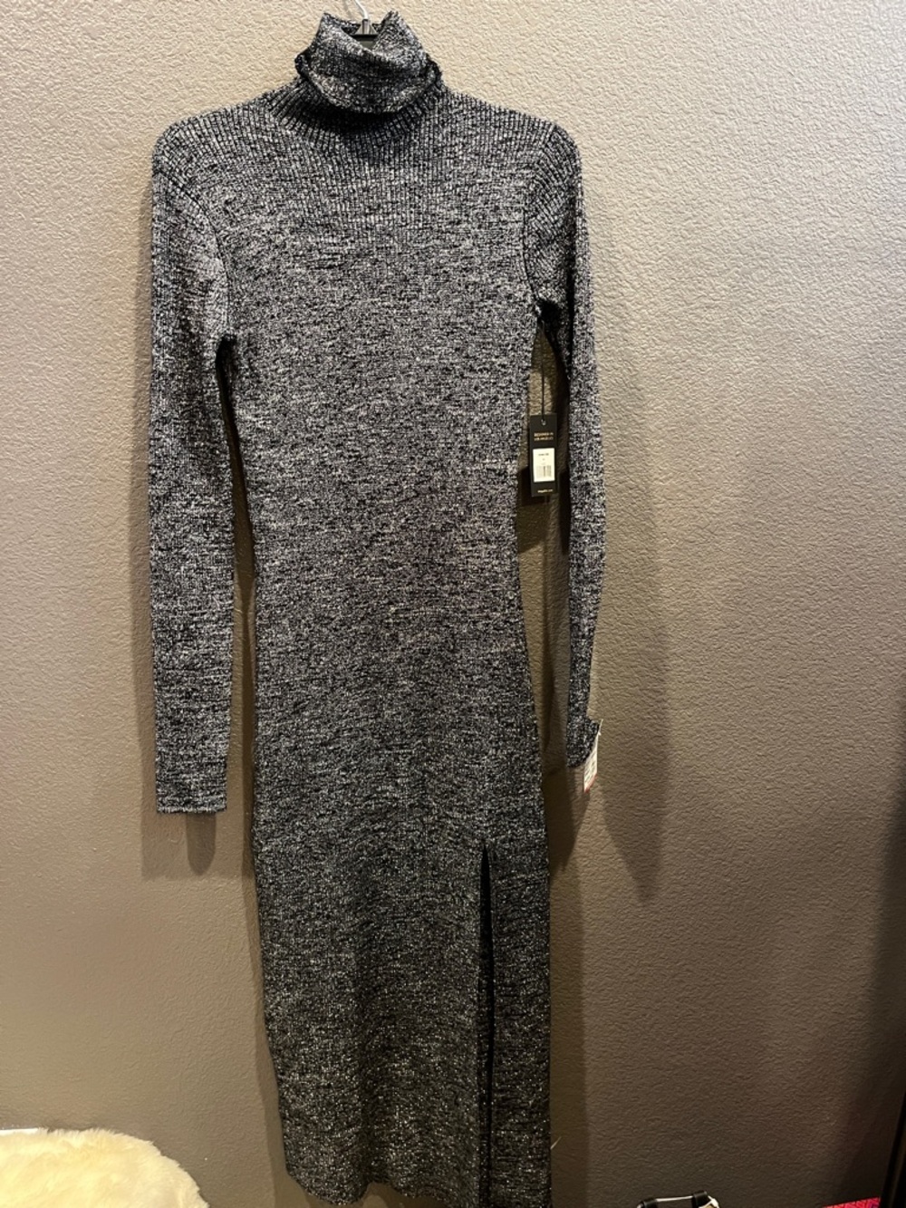 AFRM Gray sparkle Turtleneck Long Sleeve Knit Dress